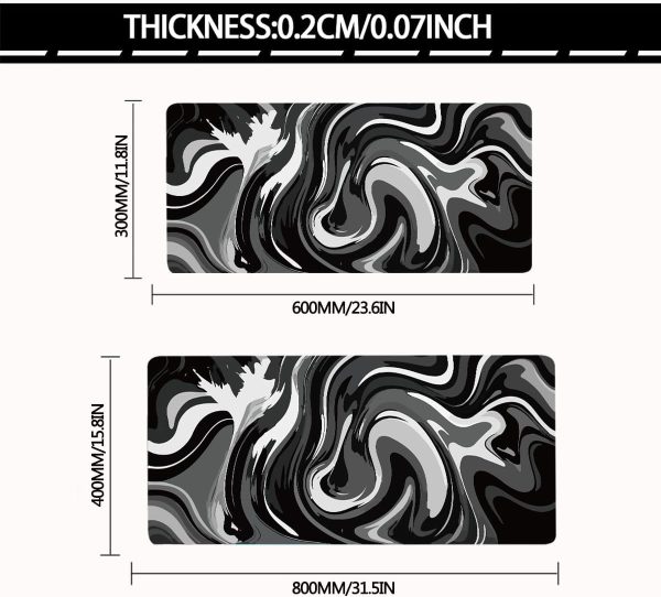 Large Gaming Mouse Pad - Black and White Mouse Pad with Stitched Edges, Extended XL Mousepad with Anti-Slip Rubber Base, Ink Liquid Wave Desk Mat for Keyboard and Mouse(31.5x15.8 inch) - Image 2