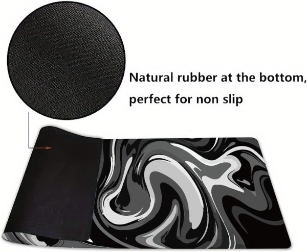 Large Gaming Mouse Pad - Black and White Mouse Pad with Stitched Edges, Extended XL Mousepad with Anti-Slip Rubber Base, Ink Liquid Wave Desk Mat for Keyboard and Mouse(31.5x15.8 inch) - Image 3