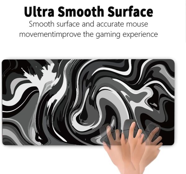 Large Gaming Mouse Pad - Black and White Mouse Pad with Stitched Edges, Extended XL Mousepad with Anti-Slip Rubber Base, Ink Liquid Wave Desk Mat for Keyboard and Mouse(31.5x15.8 inch) - Image 4