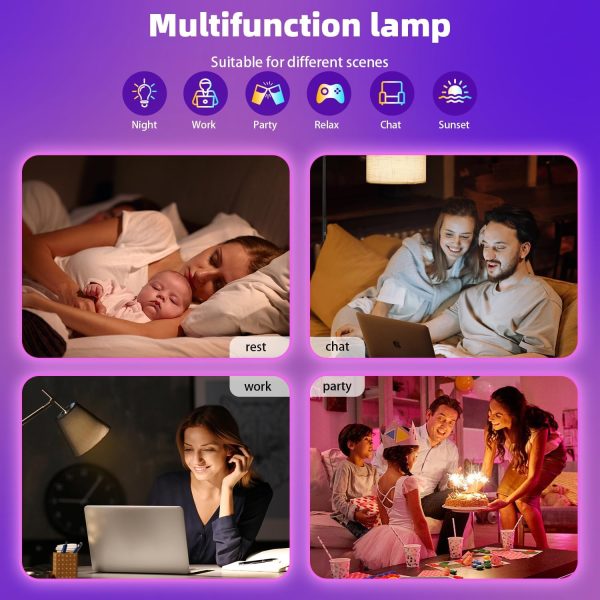 Smart Light Bulbs 6Pack with Remote, Color Changing Light Bulbs Work w/Alexa Google Home, 9W A19 E26 800LM Colored LED Bulb, 2.4GHz Only, 50+ DIY Scenes, App & Voice Control WiFi Light Bulbs - Image 3