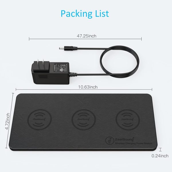 Wireless Charging Pad, ZealSound Ultra-Slim Triple Charger Station for Multiple 3 Devices & New Airpods Ultra Slim PU Leather Wireless Charging Mat W/AC Adapter for Smartphone Phone (Black) - Image 7
